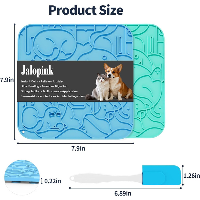 Силіконові килимки від протікання для котів та собак (2 шт.), повільне годування, 60 присосок, проти нудьги та тривоги (Блакитний+Зелений-US, L)