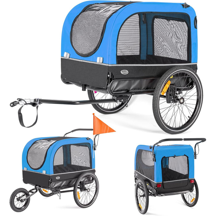 Причіп для собак CXWXC 2-в-1: велосипедний та візок для собак з амортизаторами, синій. Максимальне навантаження 40 кг