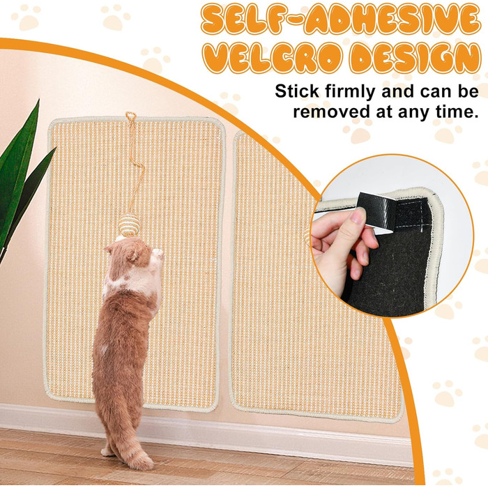 Килимок для дряпання котів, 2 шт., 60 x 40 см, сизаль, з дзвіночком, захист від подряпин