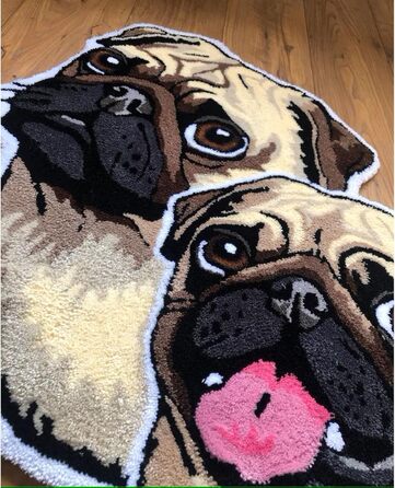 Персоналізований килимок для собак з індивідуальним портретом, коричневий, 56 x 60 см, прямокутний, антиковзкий, туфтований, мультфільм, кристановий оксамит/антиковзкий гумовий, для дому, вітальня