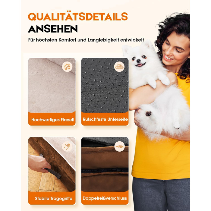 Ортопедичне ліжко для собак великих порід, корзина для собак, що можна прати, з піною у формі яйця, водовідштовхуване ліжко для собак з неслизьким дном та чотиристоронні подушки (колір: коричневий, розмір: 91x61x18 см)