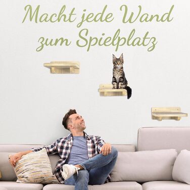 WOOWOOD® Комплект для лазіння котів: драбинка для котів на стіну, 3 входи, світле дерево, XL розмір