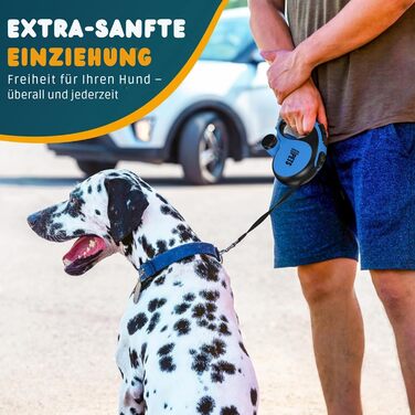 Висувна поводок для собак CORTESPETS® 5м, до 50 кг, блакитний | Високоякісний рулонний поводок