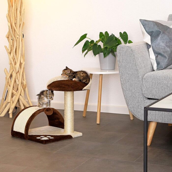 Драбина-кіготь Lionto для котів, 43 см, з іграшками, коричнево-бежева