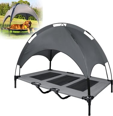 Підстилка для тварин з балдахіном, піднята лежанка для собак, лежанка для собак з металевим каркасом, лежанка для собак з тканини, дихаюча, лежанка для котів, для використання в приміщенні та на вулиці - 76 x 61 x 76 см (122 x 92 x 102 см)