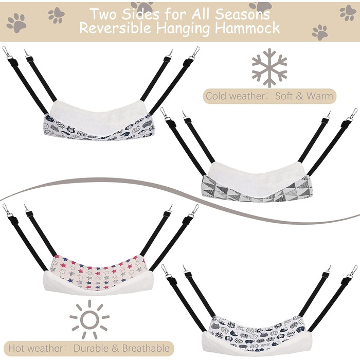 Кішка лежанка-гамак на підвісці, 3 шт. - тепла гамачна лежанка для котів та інших дрібних тварин з регульованими ременями та металевими застібками