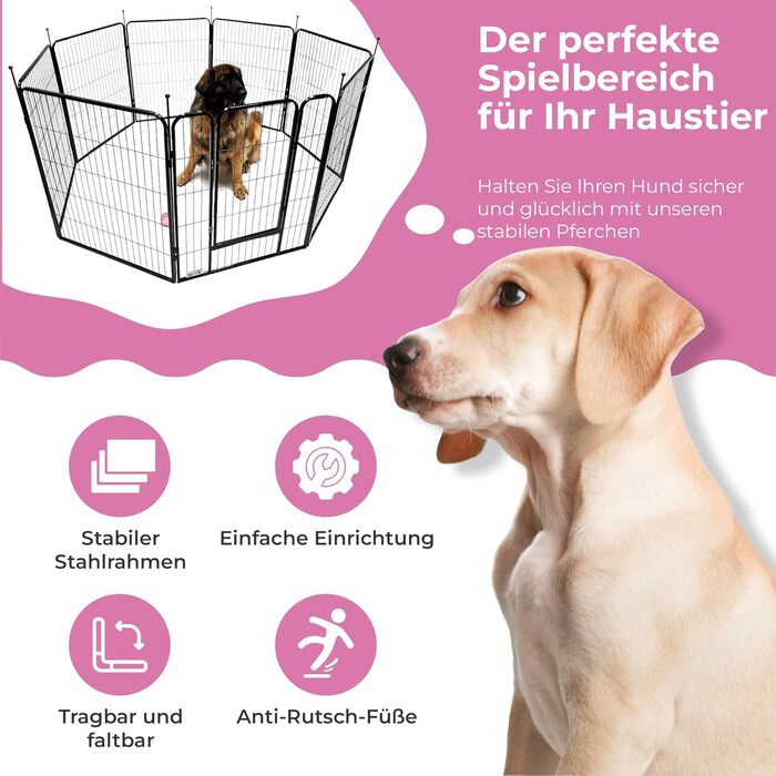 MaxxPet вольєр для цуценят, металевий манеж для собак, загородження для дому та вулиці, складний, 8 панелей 100x80 см, чорний, Ø 210 см