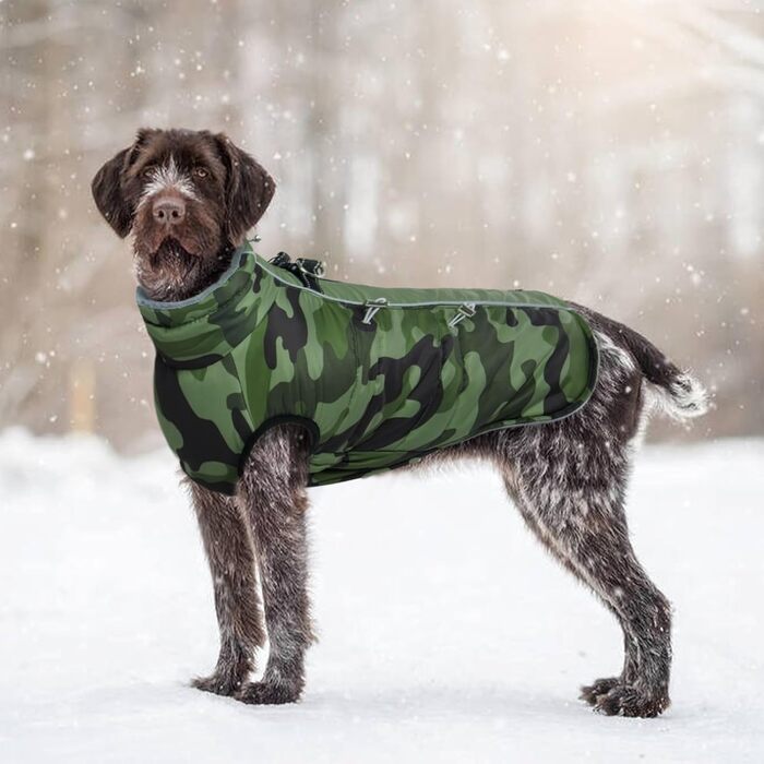 Водонепроникний зимовий одяг для собак, теплий куртка для собак з отвором для шлейки, для малих, середніх та великих собак, військовий камуфляж, з світловідбиваючими смугами, блискавка, XL