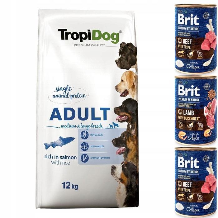 Сухий корм для собак TropiDog Premium Adult Лосось із рисом, 12 кг