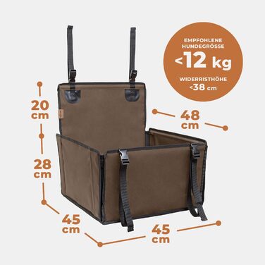 Автомобільний сидіння для собак WUGLO Extra Stable - посилене, для маленьких та середніх собак, 4 ремені, водонепроникне, коричневе