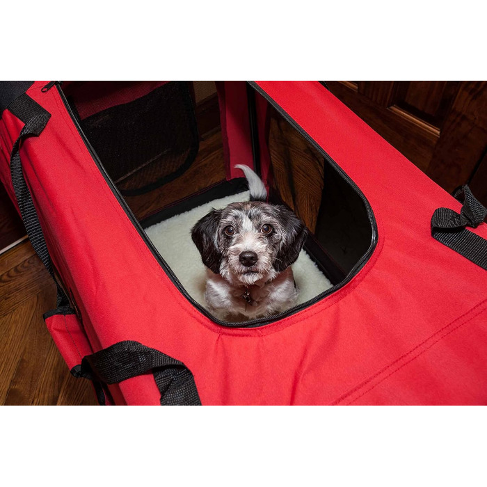 Складаний м'який вольєр для собак Pet Life Deluxe Vista-View з круговою блискавкою, інтегрованим лотком і дорожньою мискою, подвійний вхід, переноска-будка