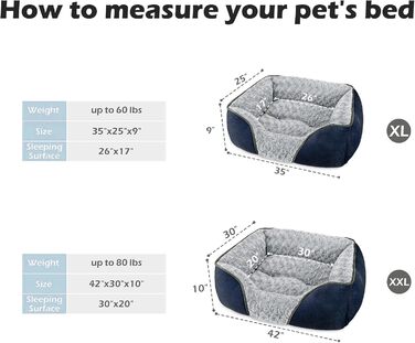 Ортопедичне ліжко для собак INVENHO, прямокутне, м'яке, миюче, з антиковзною основою, XL (35'x 25'x 9'), Marineblau (темно-синій)