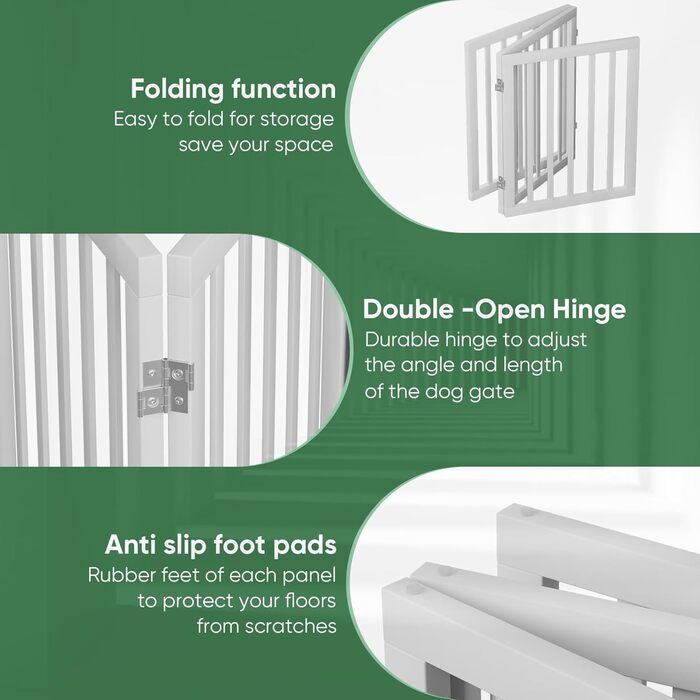 Ворота для собак з бамбука, розкладні, для дверей, внутрішні, 3 панелі (білий)