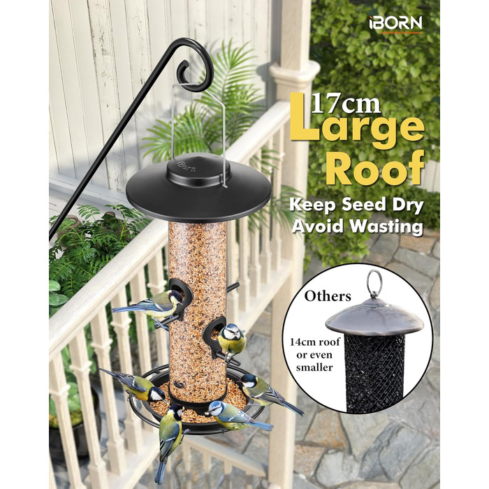 Годівниця для птахів iBorn на відкритий простір – металева годівниця для птахів, 900г місткість, чорна