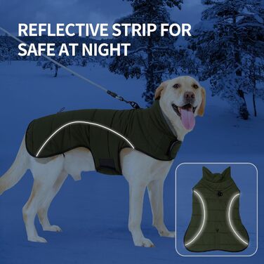 Водонепроникний теплий зимовий одяг для собак Heywean: куртка, жилетка, пуловер з флісу, з D-кільцем, світловідбиваючими елементами, з застібкою-липучкою, для малих, середніх та великих собак, зелений