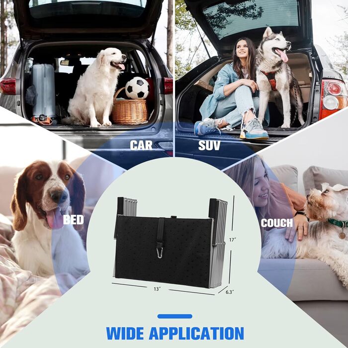 Сходинки для собак у машину, складні - до 113 кг, для великих собак, з антиковзким покриттям (метал та тканина, 6 ступенів, срібний)