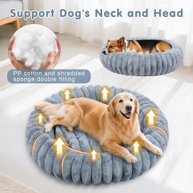 М'яке лежанка для собак та котів Qoosea, донат з підтримкою шиї, 40 см, сірий