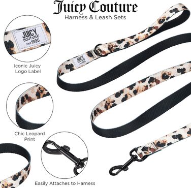 Шлея та повідець для собак Juicy Couture, леопардовий принт, регульований, з повідцем для цуценят і м'якою сітчастою підкладкою, розмір S