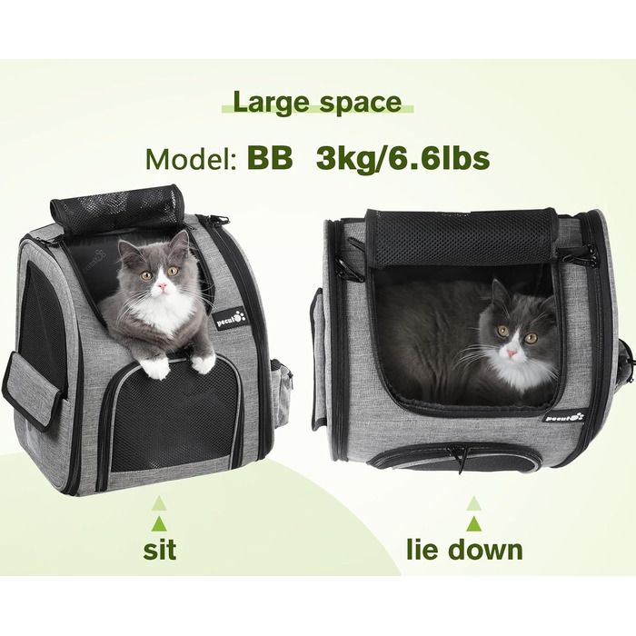 ПЕКЮТ Рюкзак для тварин з сіткою, переноска для кота/собаки, дихаюча та легка, водонепроникна, сіра (M)