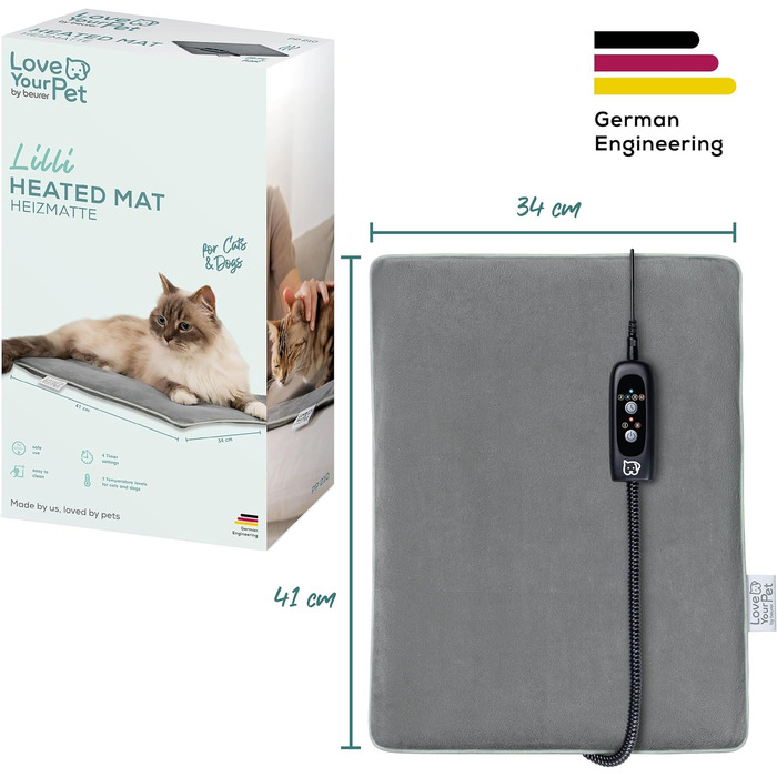 Електричне грільне ліжко Beurer Kira для собак та котів, з таймером, 41 x 34 см, миється при 30°C, зносостійке та водонепроникне