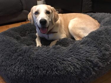 Преміум ортопедичний лежак для собак великих та екстра-великих порід, круглий, з м'якого плюшу, з водонепроникною основою, легко миється, діаметр 90 см, темно-сірий