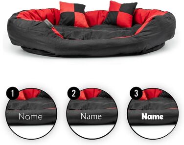 Ліжко для собак Lionto 4-в-1 з двостороннім подушкою, 85x70 см, з міцного оксфорду, з глибоким входом, водовідштовхувальне, з декоративною подушкою, для собак та котів усіх розмірів (червоний/чорний, L 110 x B 80 x H 23 см)