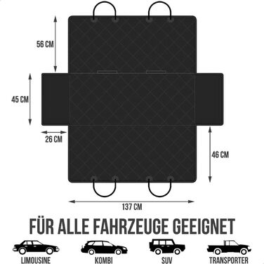 Накладки на сидіння автомобіля для собак Strex - чорний, 137 x 147 см - захисний чохол, підстилка для собак, з поводом та сумкою для зберігання