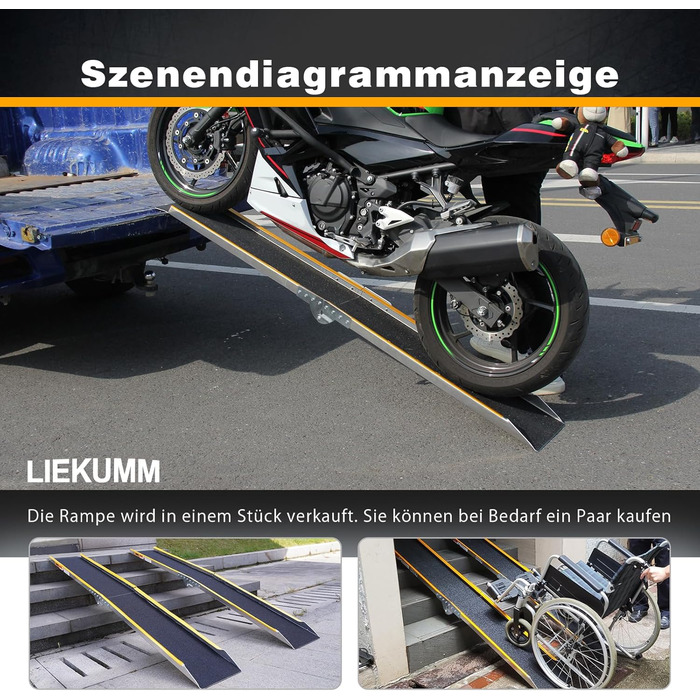 LIEKUMM Рампа для підйому мотоцикла, 180 см, 300 кг, алюміній, складна, для ATV, мотоцикла, велосипеда, авто