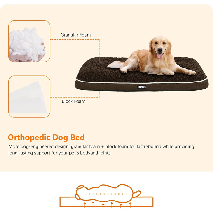 Ортопедичне ліжко для собак, матрац для собак з двошаровим дизайном, миється, знімний кошик для собак, 105 см для середніх собак, коричневий L 105 x B 69 x H 12 см Коричневий