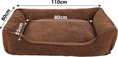 М'яке ліжко для собак та котів Lionto знімний чохол, 110x80 см, коричневе, з антиковзким дном