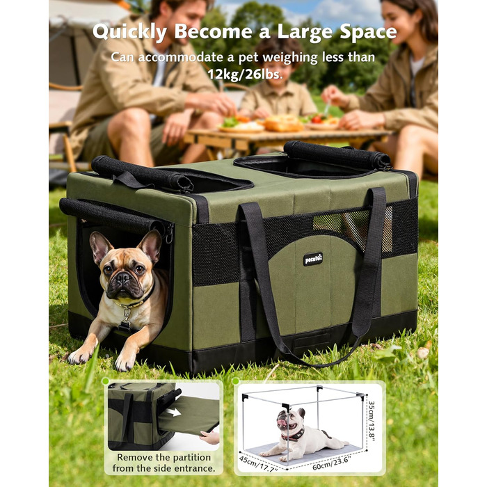 Транспортна переноска для котів Pecute - переноска-торба для 2 котів, стабільна, складана, для подорожей (темно-зелена)