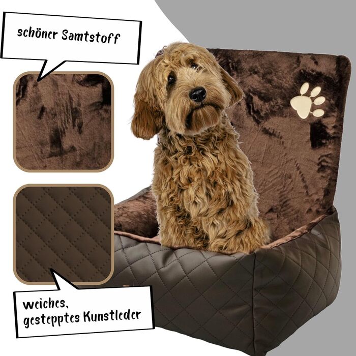 Автомобільний лежак для собак Golden Dog - переноска-коробка з кріпленням на ремінь безпеки, 73 x 56 см, колір коричневий