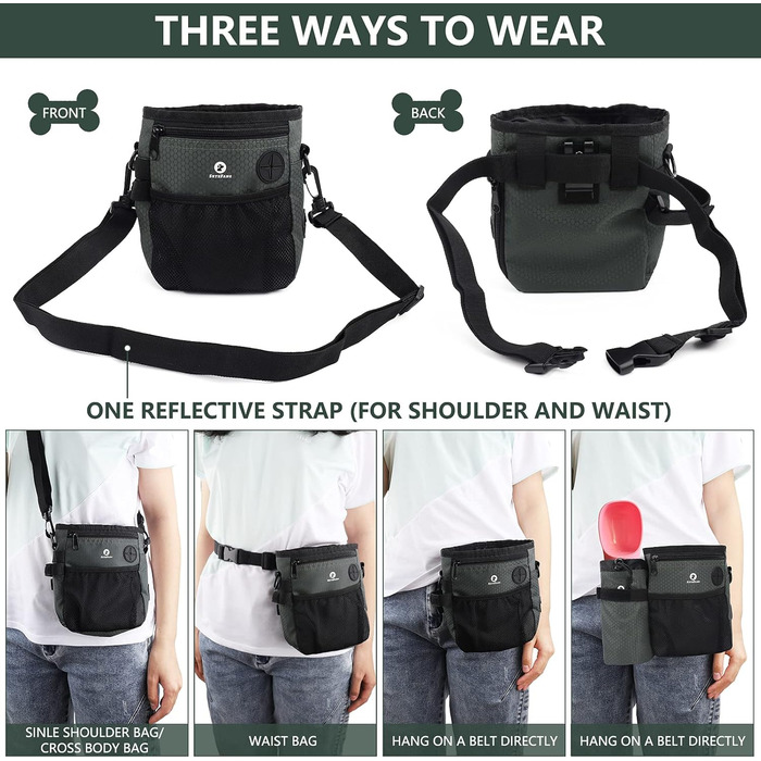 Сумка для корму для собак 2-в-1 з пляшкою води, знімний мішок для корму та диспенсер для пакетів для екскрементів (чорно-зелений)