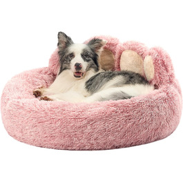М'яке ліжко для собак Pfote Form: кругла, комфортна, рожева, велика, для маленьких та середніх собак, з штучного хутра, легко миється