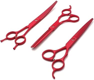 Професійні ножиці для собак, вигнуті ножиці для грумінгу, набір BeautyScissors, для стрижки шерсті тварин (червоні)