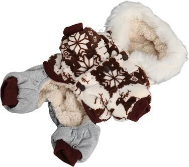Зимовий теплий костюм для собак з капюшоном, м'який, з візерунком Сніжинка/Олень, для малих та середніх собак (M), колір кава
