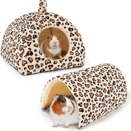 Будиночок та тунель для морських свинок Hedgeink – затишний дім та іграшки для кроликів, морських свинок, хорягів та інших дрібних тварин (коричневий леопардовий принт)