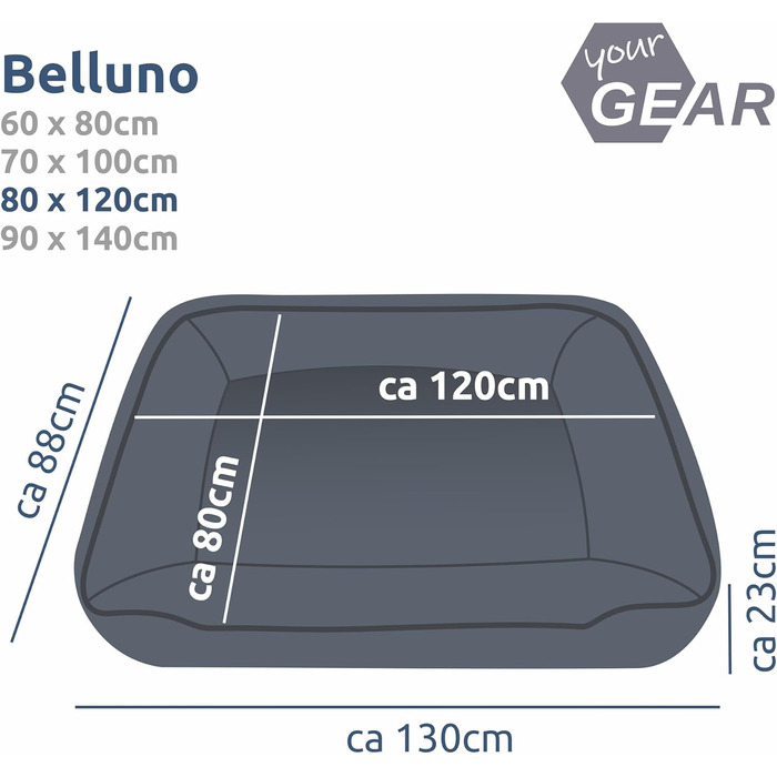 Зручне собаче ліжко your GEAR Belluno 80x120 см – велике, екологічне, миється, стійке до царапин, ергономічне, також для котів