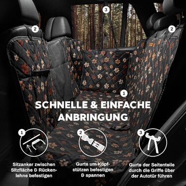 Захист для заднього сидіння автомобіля для собак від Hainberger: водовідштовхувальний, стійкий до подряпин, з боковими захистами та оглядовим вікном, 4-в-1, 137x147 см (з малюнком)