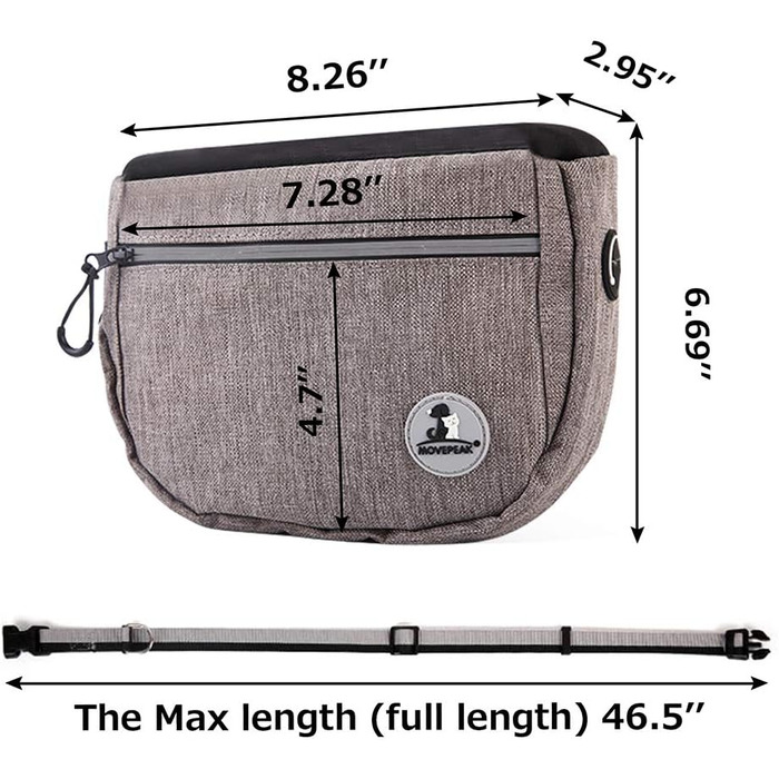 Сумка для ласощів для собак, з інтегрованим мисником, для зручного перенесення іграшок та ласощів, поясна сумка для дресирування, 4 способи носіння (сіра)