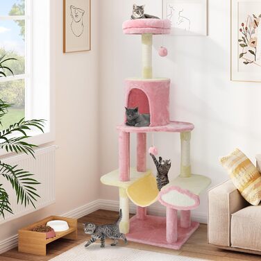 Кліматичний комплекс для котів YITAHOME XXL, 142 см, рожевий, з 8 стовпчиків сизалю, 3 платформи, 2 печери, гамак, іграшки, когтеточка, для дому