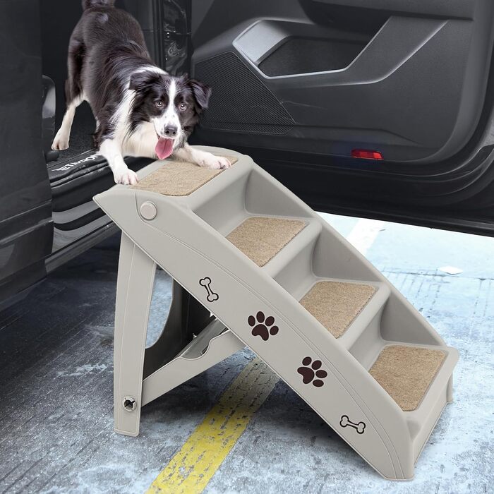 Сходинка для тварин SOARS: 4 сходинки, килимок з повсті, для котів та собак до 60 кг, антиковзка, для ліжка, авто, дивану (сірий)