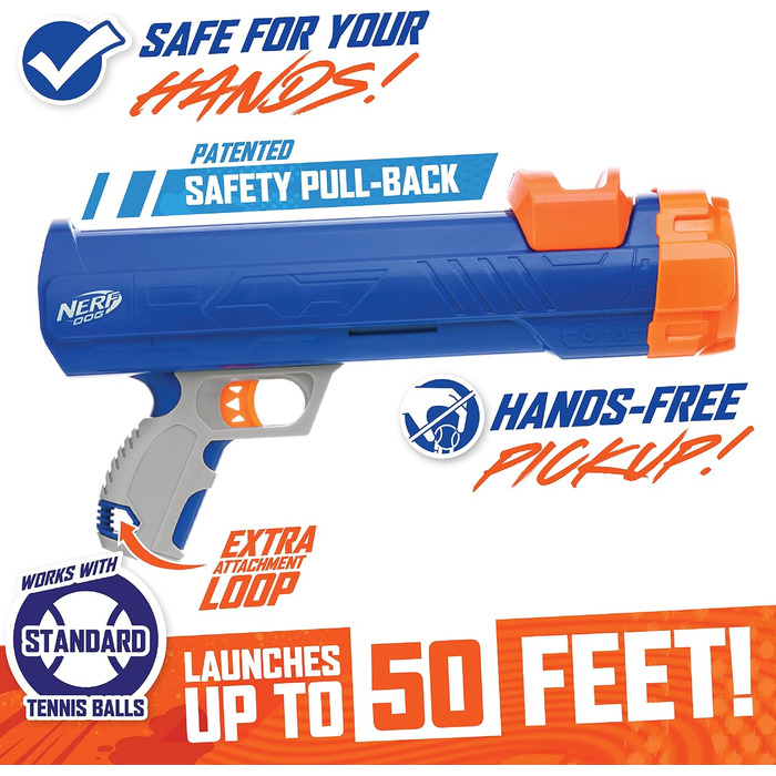 Іграшка для собак Nerf Dog Blaster з 3 м'ячами в сітці, 40,6 см, синій/оранжевий/зелений