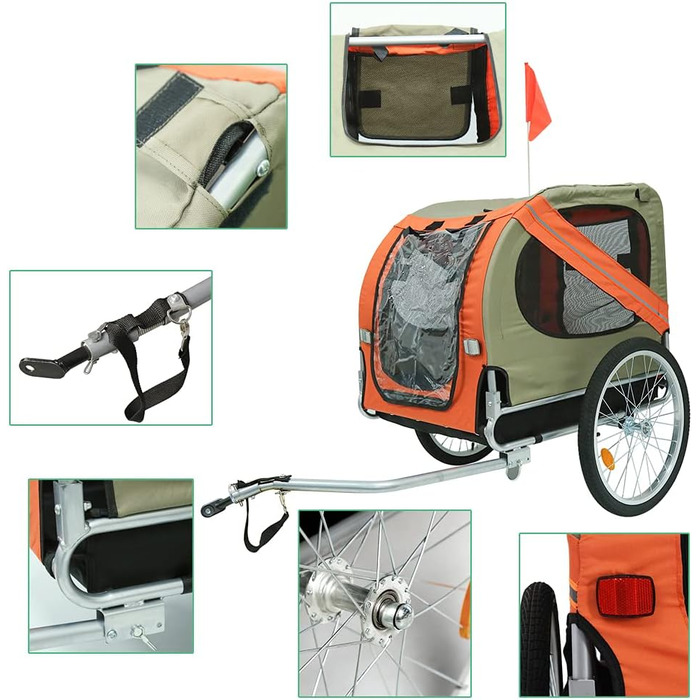 Фahrрадіовелосипедний причіп для собак, складаний, Oxford Tuch, з відбивачами, 73x137x90 см, до 40 кг, червоно-чорний A (Оранжевий A)