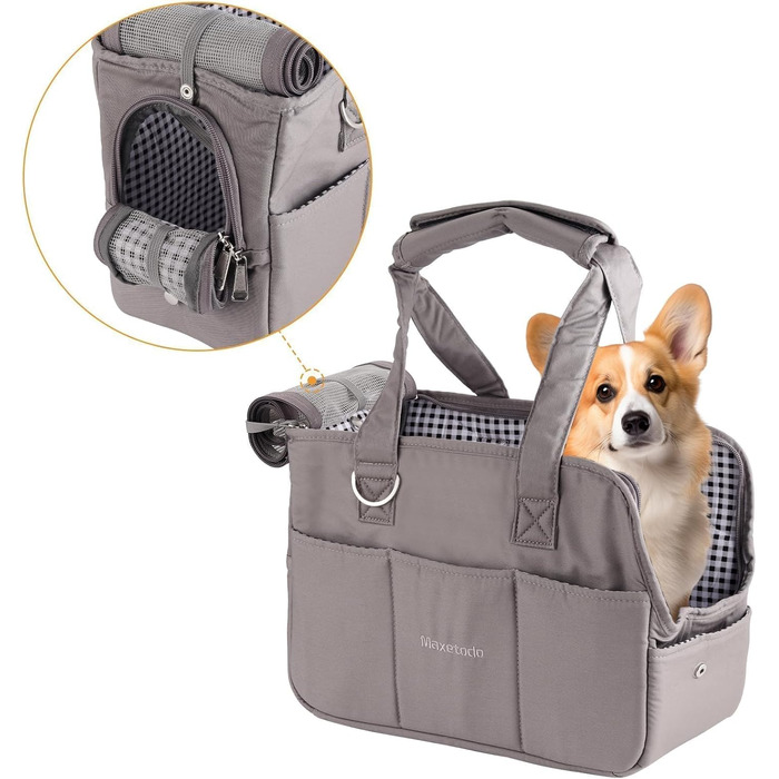 Сумка-переноска для собак та котів Maxetodo, маленька, сіра, 16 x 27 x 34 см