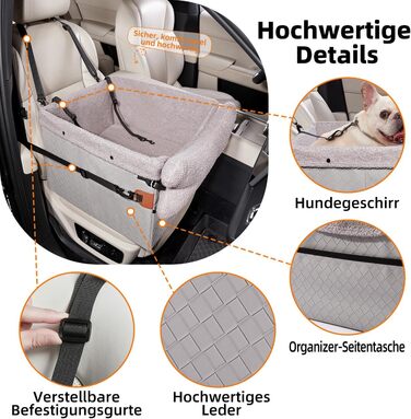 Автокрісло для собак - велике, чорне/сіре, з кишенями та поворотком, для собак середніх та великих порід