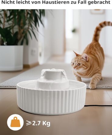 Керамічний фонтан-питилка для котів 2.1л, ультратиха помпа, білий котячий водопій з фільтром та губкою