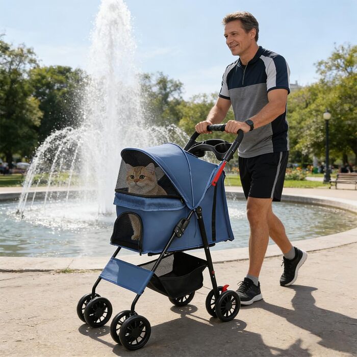 Дитяча коляска для собак та котів Homewell, складна, з ременями через плече, багажником та тримачем для напоїв, до 20 кг (блакитна)