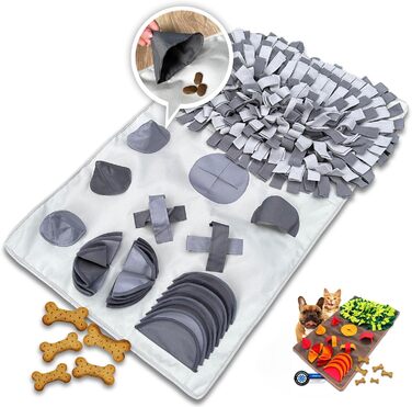 Килимок-іграшка для собак та котів LUCON з 11 елементами, міцний, інтелектуальна іграшка XXL 100x60 см, ідеальний подарунок (сірий)