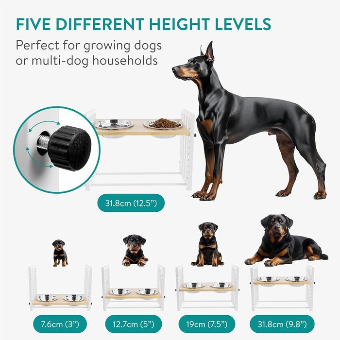 Підвищена годівниця для собак Navaris - Регульована висота, нержавіюча сталь 304, 1180 мл, миється в посудомийній машині, з клейкими точками